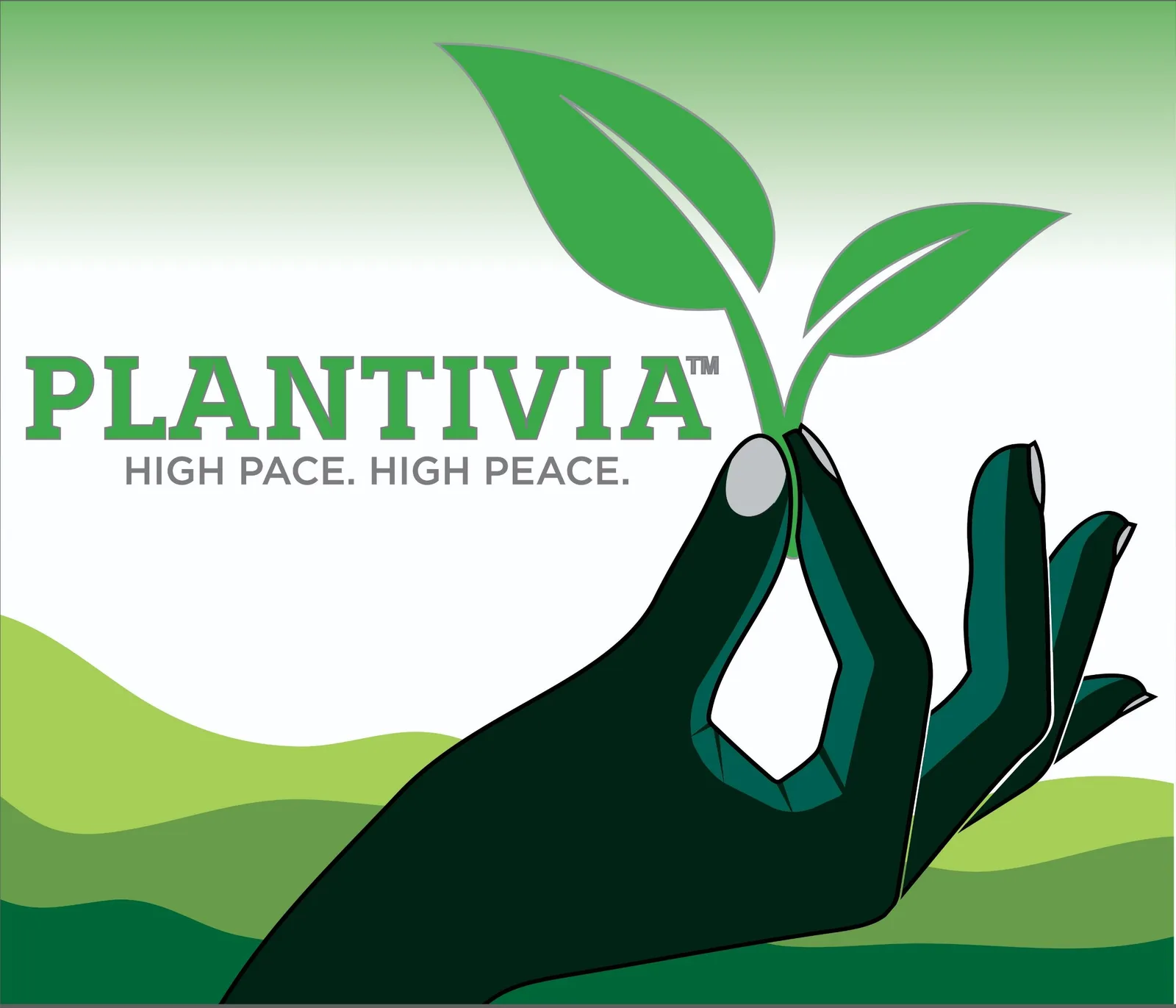 Plantivia Wellness artwork showing a sprouting plant held in a hand above rolling green hills